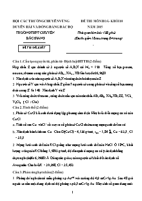Đề thi môn Hoá - Khối 10 năm 2015 - Trường THPT chuyên Bắc Giang